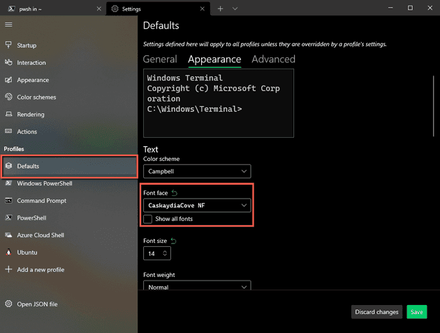 Powershell Settings - Font Face