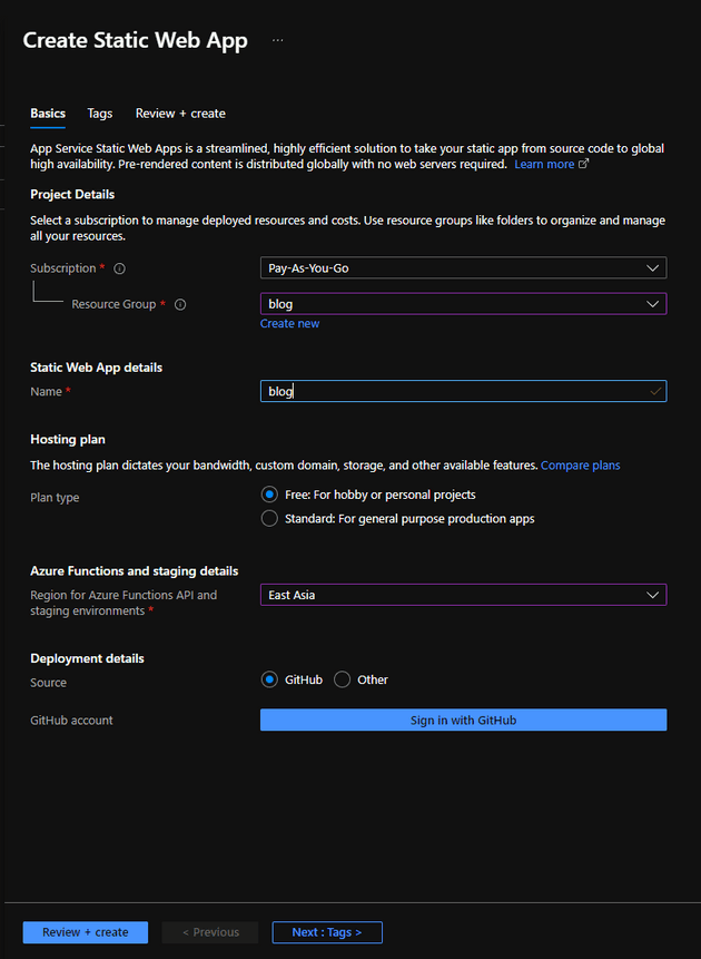 Create Static Web App